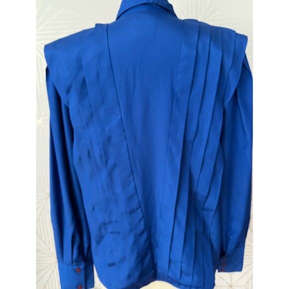Vintage 1980's Panther bold statement pleated blouse with shoulder pads sz 11/12 - Picture 12 of 16